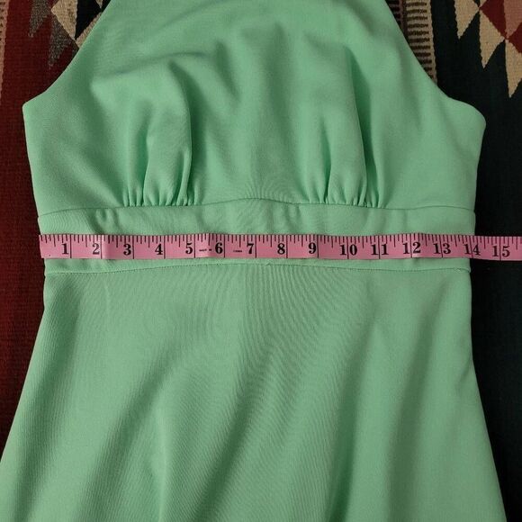 Vtg 1970s Pastel Mint Green Halter Maxi Gown Dress Sz Small Nylon Zipper Wedding - Picture 6 of 8